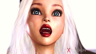Hot sex in the space station! Female android plays with a young blonde