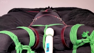 Bodysuit Bondage - Miss Perversion teased with a wand in bondage while wearing a bodysuit and latex