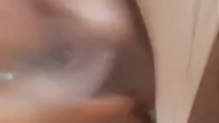 Glass dildo cum close up