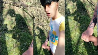 Twink and his shadow on a sunny day - Outdoor jerk off - thick cock
