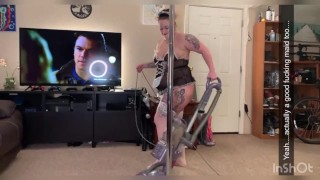 Slutty maid and a pole