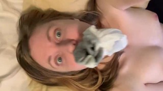 Fuck with panty hose and sock in mouth 