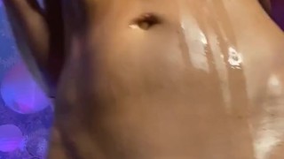 Amazon Blonde Fishnets and Oil Dildo Ride