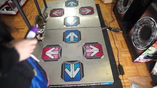 Horny nerd cums on Dance Dance Revolution Cabinet in colorful pants