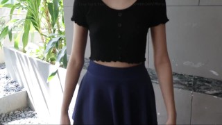 Mall Walkway - Black Crop Top & Blue Skater Skirt - Moriya Exhibit