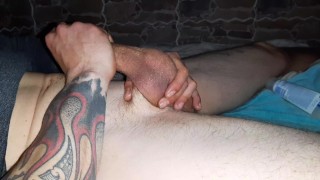 Young dude masturbates with lubricants and cockring amazing orgasm 