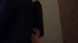 Construction worker caught jerking in elevator