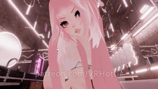 Thicc Booty Pink Hentai Girl Busts Out Dildo Nora Lovense Strips Down in Restroom POV Lap Dance