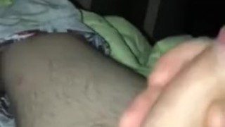 Jerking off in bed with a thick cock and cumming