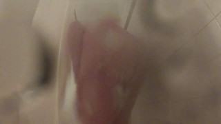 straight chubby straight man jerk off with his soapy huge uncut cock