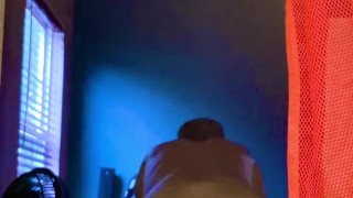 Spun guy showing ass and flopping & helicoptering semi-hard nice cock