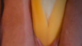 Pussy devours banana