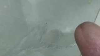 Cumming bathroom jerking cock 