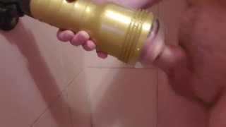 Fucking my Fleshlight in the shower cum everywhere