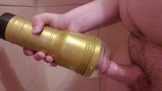 Fucking my Fleshlight in the shower cum everywhere