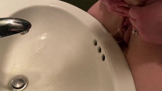 Wife pisses into sink in public restroom
