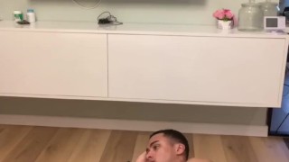 Muscle man gets NAKED doing your workout at home