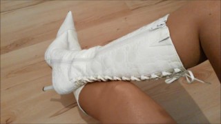 Squeaky White Laquer Boots