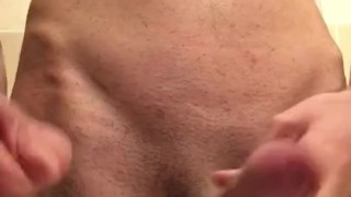 Twink shaving his body and jerking his big cock