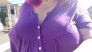 Big natural titties Walking braless 1