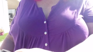 Big natural titties Walking braless 1
