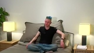 Tall skinny UK twink masturbates and cums after interview