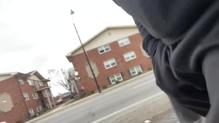 Stroking my bulge on busy street (I NEED a NASTY BITCH !) 