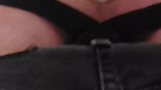 In Public bathroom riding dildo cock on toilet