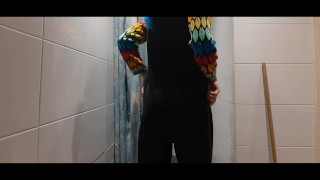 Diaper boy shows off and plays with his full ABDL diaper