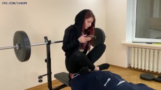 Fullweight Ignore Facesitting In Black Yoga Pants With Red-Head Mistress Sofi