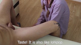 She has never done this before!!! Funny Russian lover sucked landlord's cock