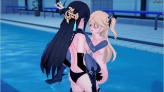 Beidou strapon fucks Fischl in the pool