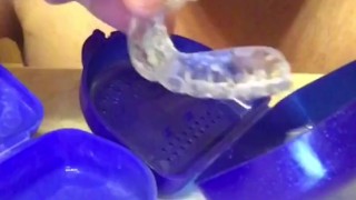 FAN REQUEST(Dental Device): Cumshot into mouth guards inserted into my mouth so I could enjoy my cum