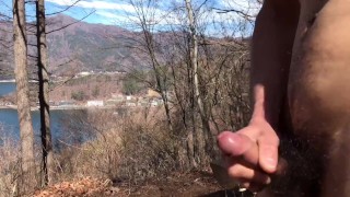 Public Masturbation in mountain in the lakeside - Hairy Asian