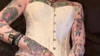 Hot AF GMilf in white corset fingers her wet pussy - pt1