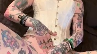 Hot AF GMilf in white corset fingers her wet pussy - pt1