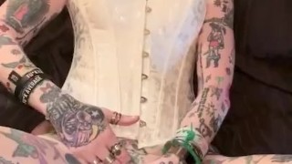 Hot AF GMilf in white corset fingers her wet pussy - pt1