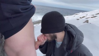 Bicurious straight guy tries sucking dick in public (with cumshot)