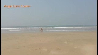 Hot Body Beach Slut Pissing on Public Beach then Going for Swim
