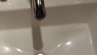 Bathroom sink very quick Jackoff with Big Cumshot