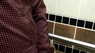 Ginger playing with cock at work