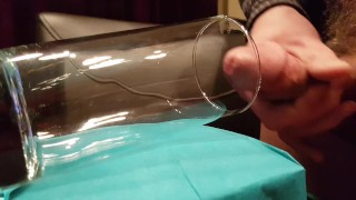 Great view of huge cumshot explosion into glas from big perfect mushroom head ccuckold cock 