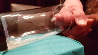 Great view of huge cumshot explosion into glas from big perfect mushroom head ccuckold cock 