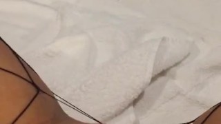 Fucking myself and squirting in fishnets while listening to my roommate fucking her tinder date