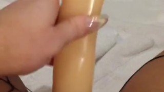 Fucking myself and squirting in fishnets while listening to my roommate fucking her tinder date