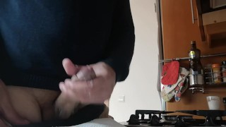 Jerking off my cock in the kitchen