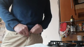 Jerking off my cock in the kitchen