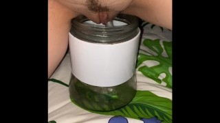 Girl Desperate piss in a jar 