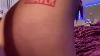 Naked bitch fucks herself in the ass with a glass dildo