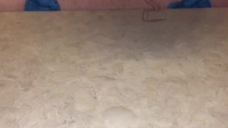 Secretly wearing my wifes Bikini turned me on so I jerked off a big Cum Shot and licked it all up